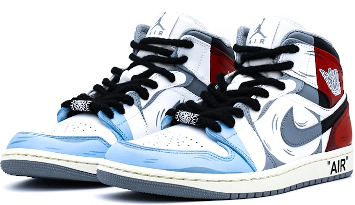 カスタムAJ1 Mid 赤青灰 554724-135(team肆-二次元撞色手绘A) Lookbook カスタムAJ1 Mid 赤青灰 554724-135(team肆-二次元撞色手绘A)