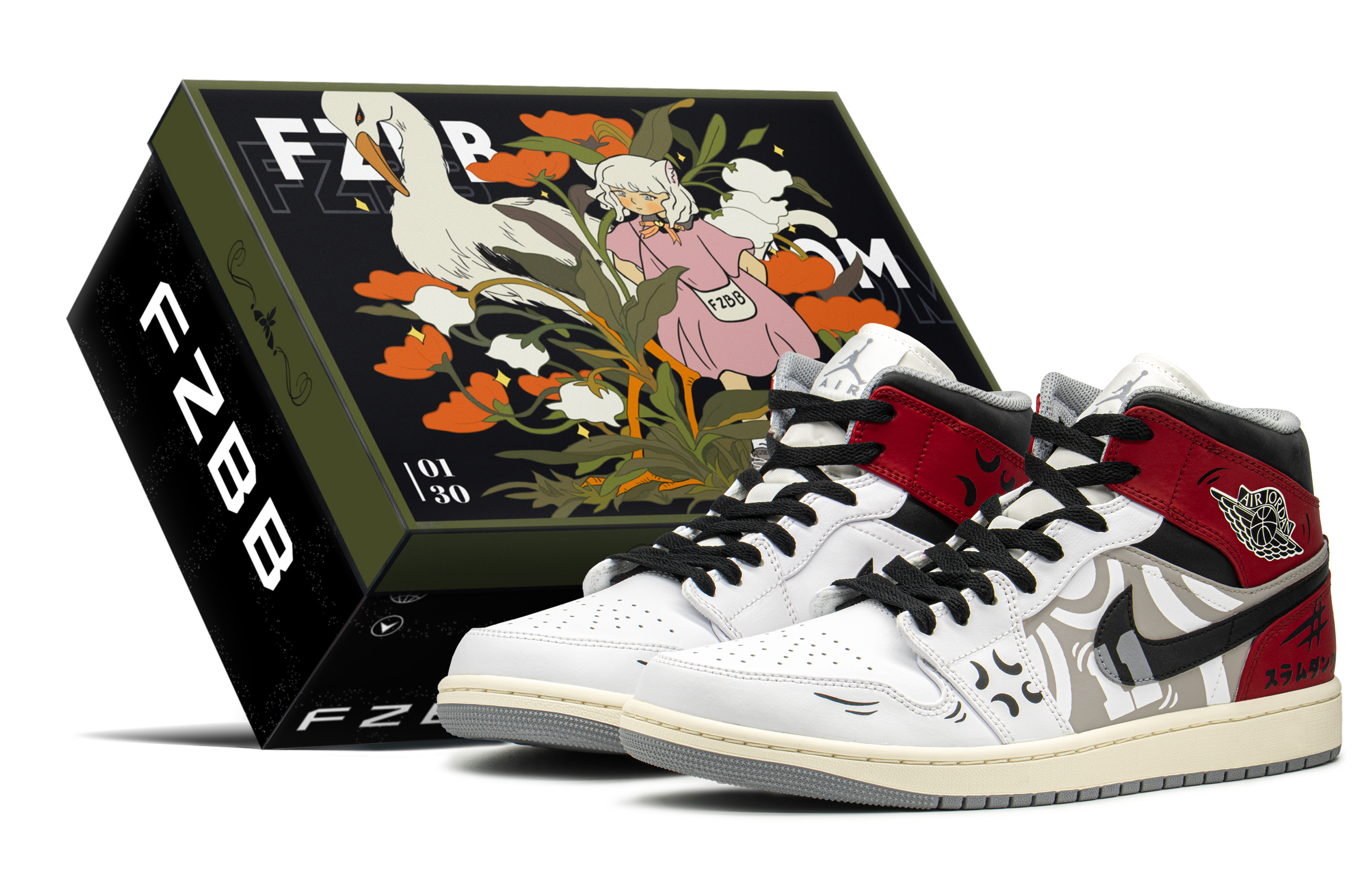 Buy カスタムAJ1ミッド 赤灰黒 554724-135(TeamA-AJ男流川枫S-BOX)