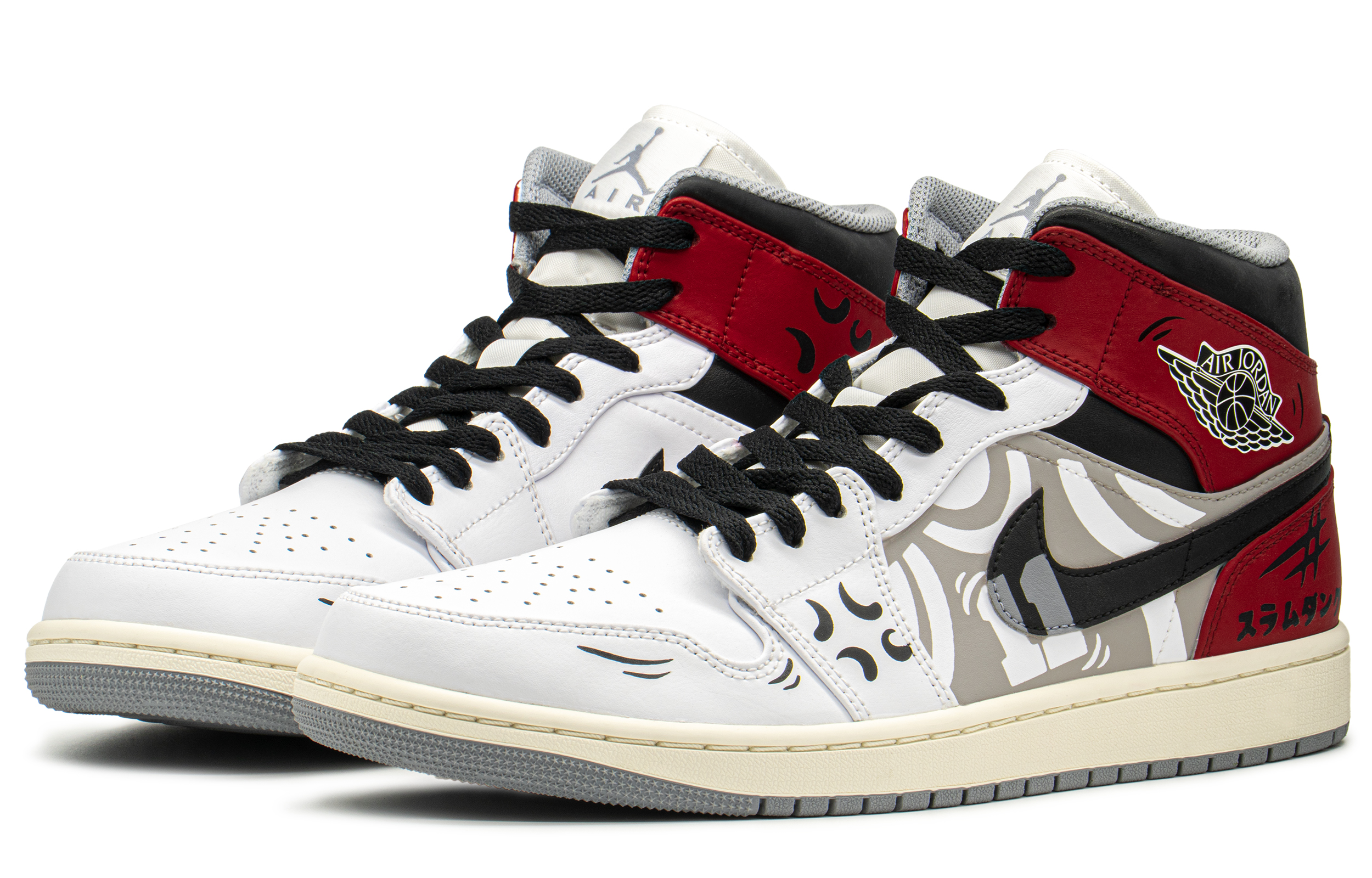 Lookbook [Kasut Custom] Air Jordan 1 Mid 'Merah Kelabu Hitam' 554724-135(TeamA-AJ男流川枫)