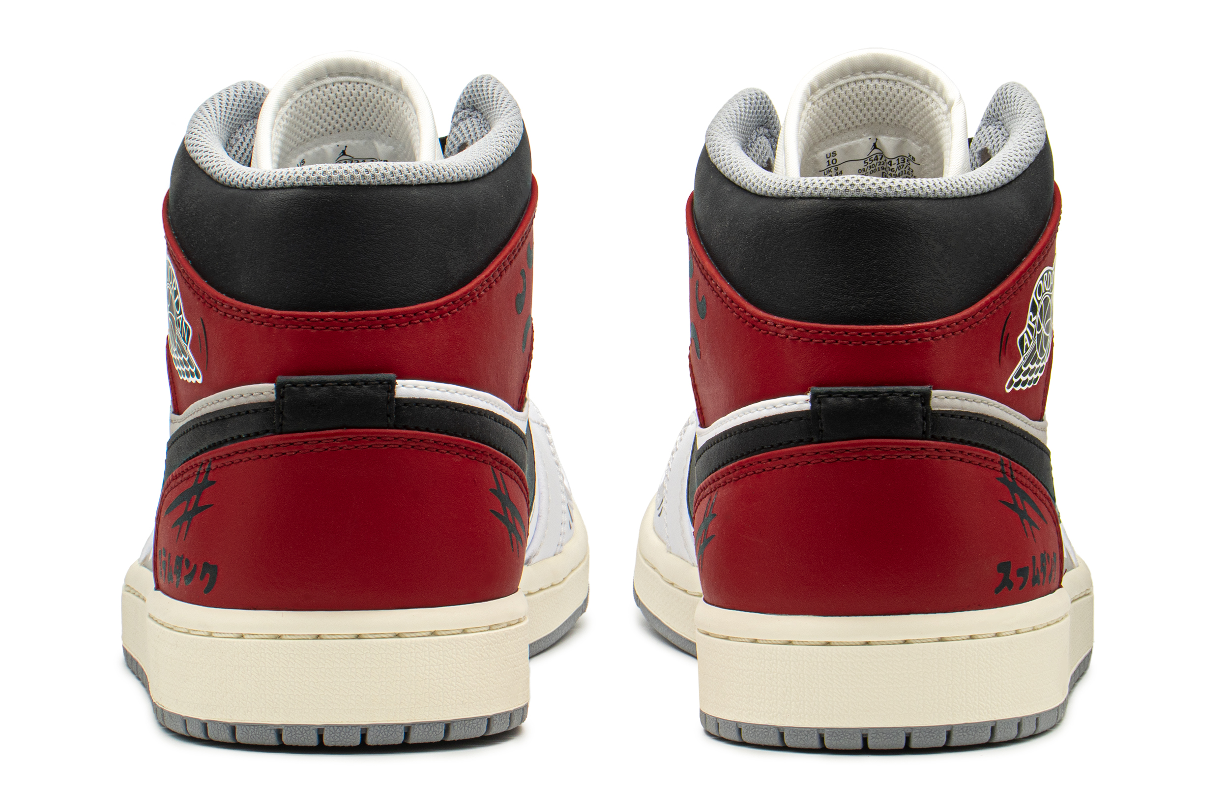 Shop [Kasut Custom] Air Jordan 1 Mid 'Merah Kelabu Hitam' 554724-135(TeamA-AJ男流川枫)