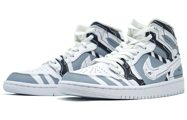 Lookbook [Kasut Tersuai] Air Jordan 1 Mid 'Konsol Permainan Retro' 554724-130(TeamR-男款喷涂手绘电路图)