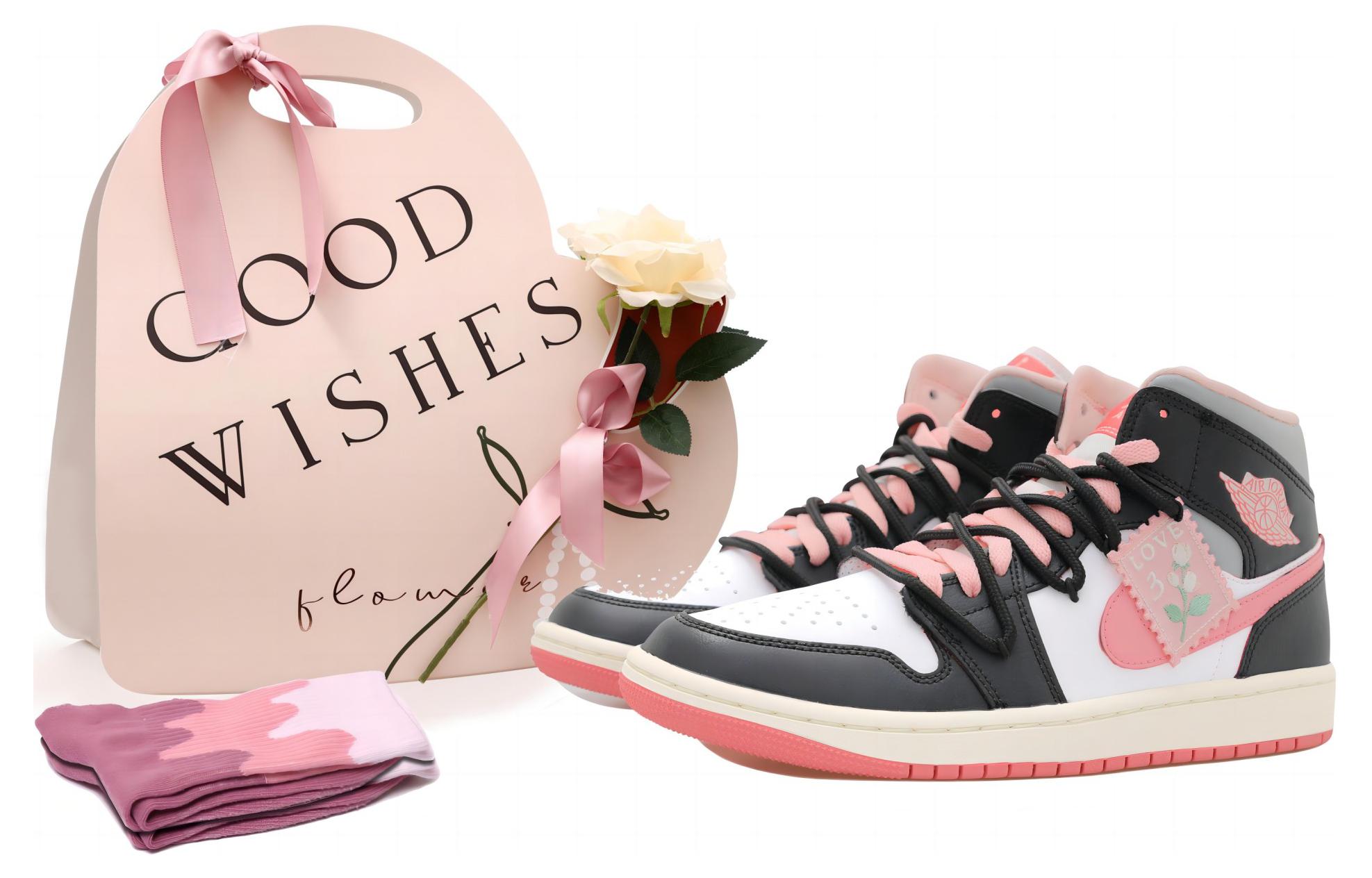 Buy [Sepatu Custom] Air Jordan 1 Mid 'Romantic Rose Charm Hitam Putih Merah Muda' BQ6472-186(Team拾玖-塞纳河畔S-BOX)