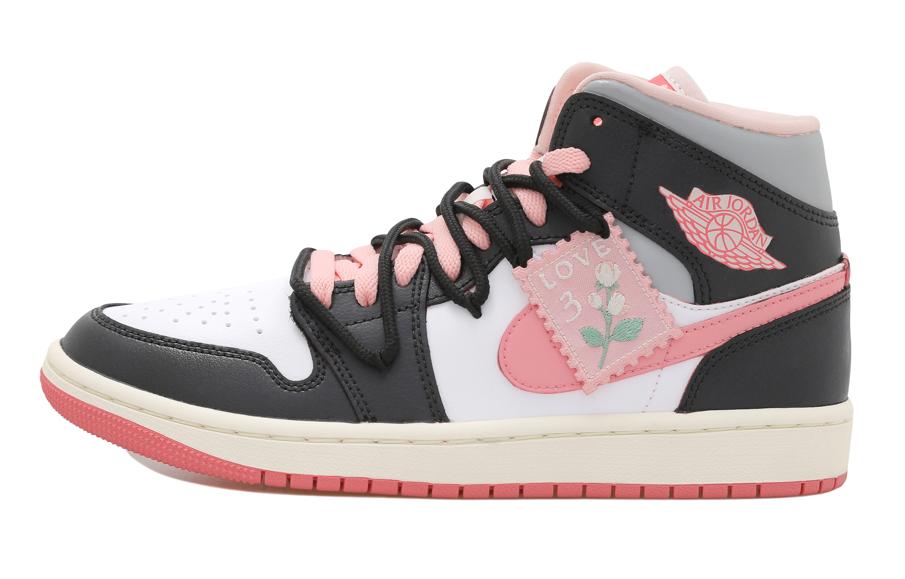 Order [Sepatu Custom] Air Jordan 1 Mid 'Romantic Rose Charm Hitam Putih Merah Muda' BQ6472-186(Team拾玖-塞纳河畔S-BOX)