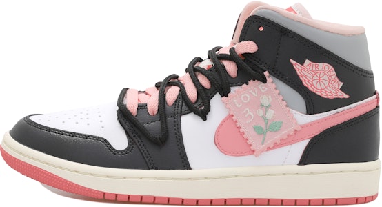 【訂製球鞋】Jordan Air Jordan 1 Mid OKHR 玫瑰花掛飾 浪漫 解構風 高筒 復古籃球鞋 GS 黑白粉 Order 【訂製球鞋】Jordan Air Jordan 1 Mid OKHR 玫瑰花掛飾 浪漫 解構風 高筒 復古籃球鞋 GS 黑白粉