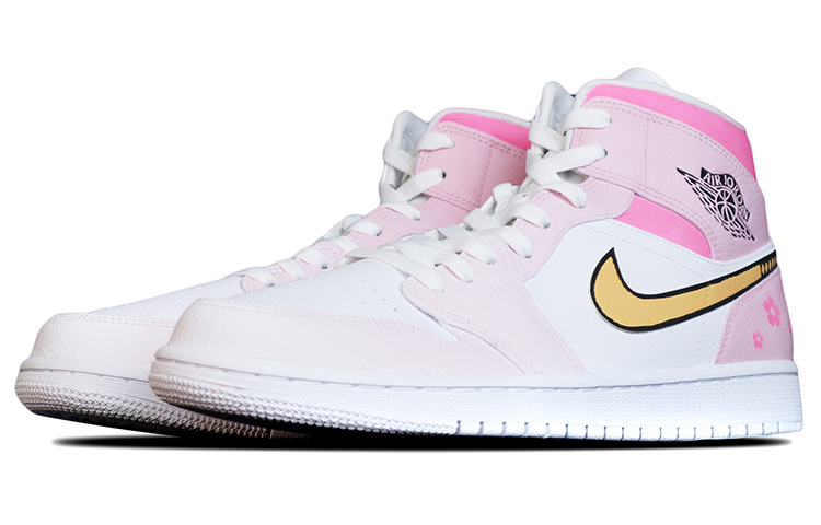 Lookbook [Zapatillas Personalizadas] Air Jordan 1 Mid 'Sakura Samurai Spray' 554724-126(Team拾捌-男款AJ樱花武士粉)