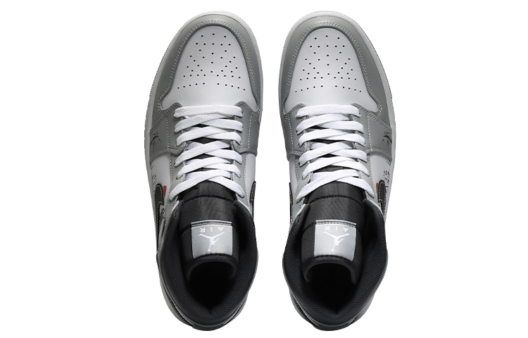 Shop [Kasut Custom] Air Jordan 1 Mid 'Samurai Kelabu-Putih-Hitam' 554724-078(Team10-武士道）