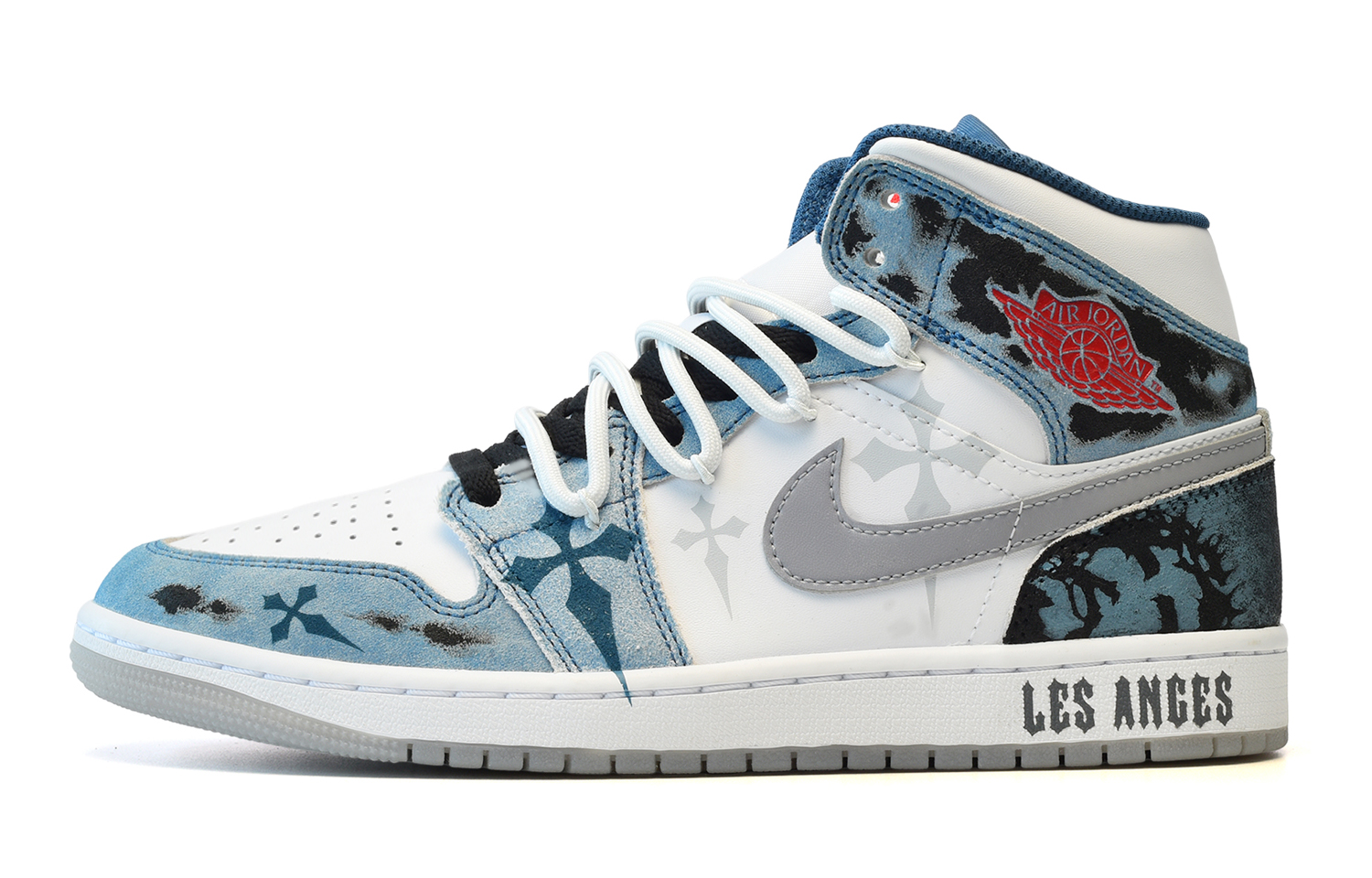Buy 【客製球鞋】 Jordan Air Jordan 1 Mid 陰影 十字架 中筒 復古籃球鞋 GS 灰白藍