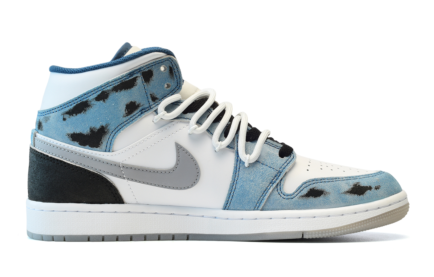 Order 【客製球鞋】 Jordan Air Jordan 1 Mid 陰影 十字架 中筒 復古籃球鞋 GS 灰白藍