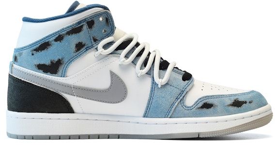 【客製球鞋】 Jordan Air Jordan 1 Mid 陰影 十字架 中筒 復古籃球鞋 GS 灰白藍 Order 【客製球鞋】 Jordan Air Jordan 1 Mid 陰影 十字架 中筒 復古籃球鞋 GS 灰白藍