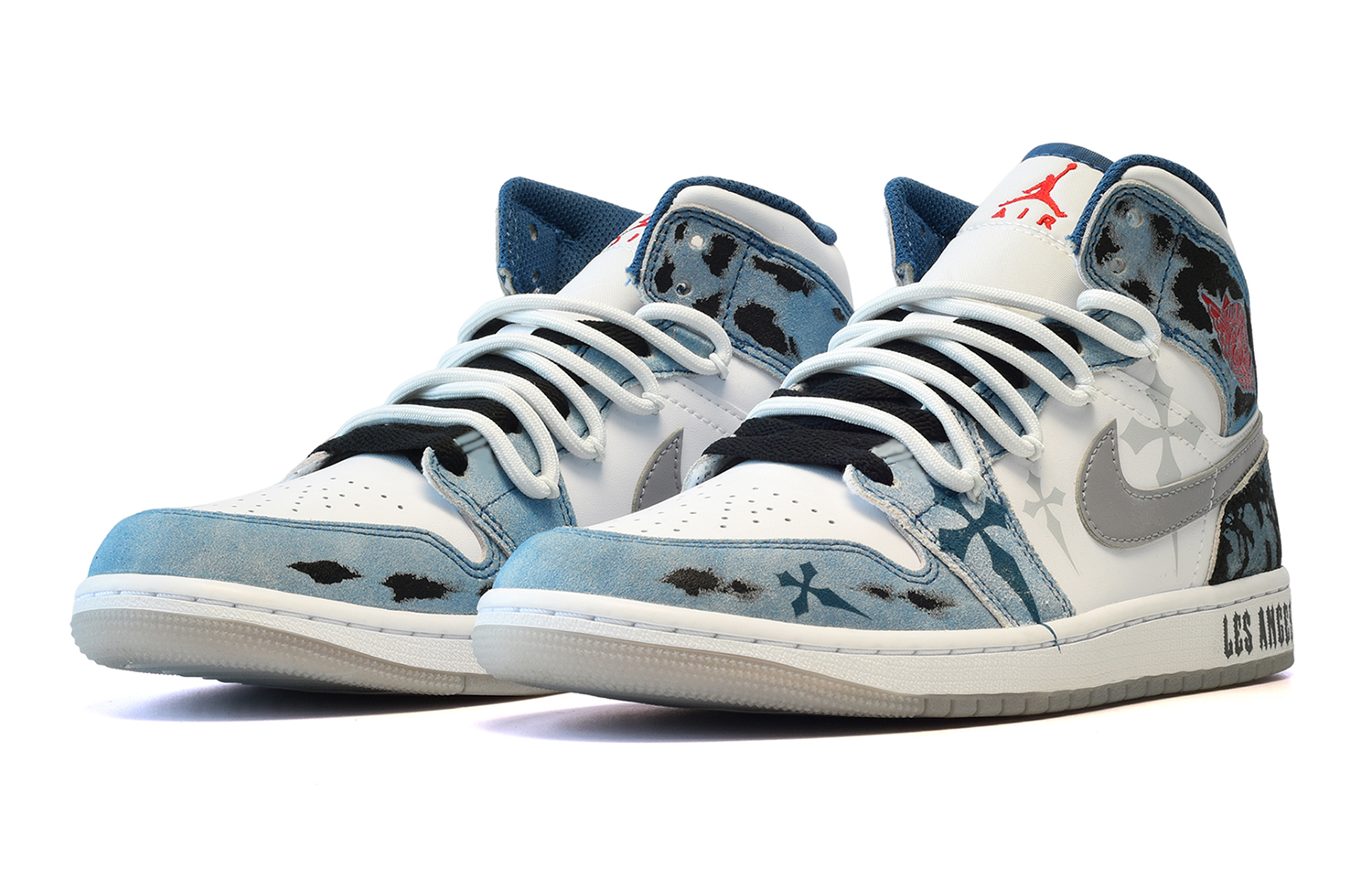 Lookbook 【客製球鞋】 Jordan Air Jordan 1 Mid 陰影 十字架 中筒 復古籃球鞋 GS 灰白藍