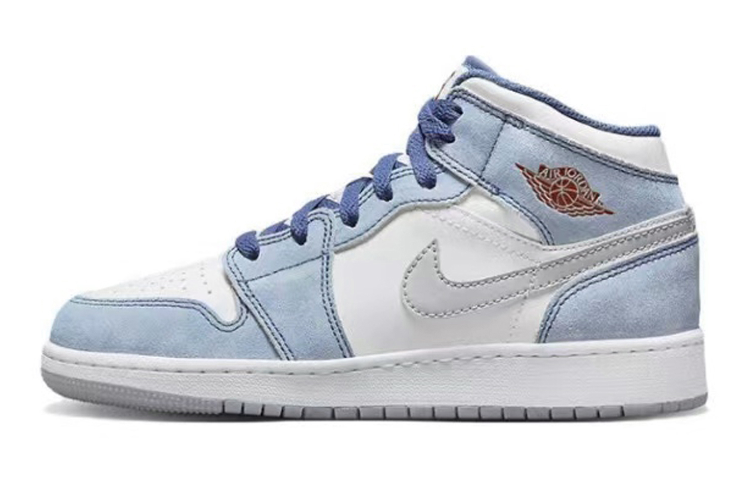 Sizing 【客製球鞋】 Jordan Air Jordan 1 Mid 陰影 十字架 中筒 復古籃球鞋 GS 灰白藍