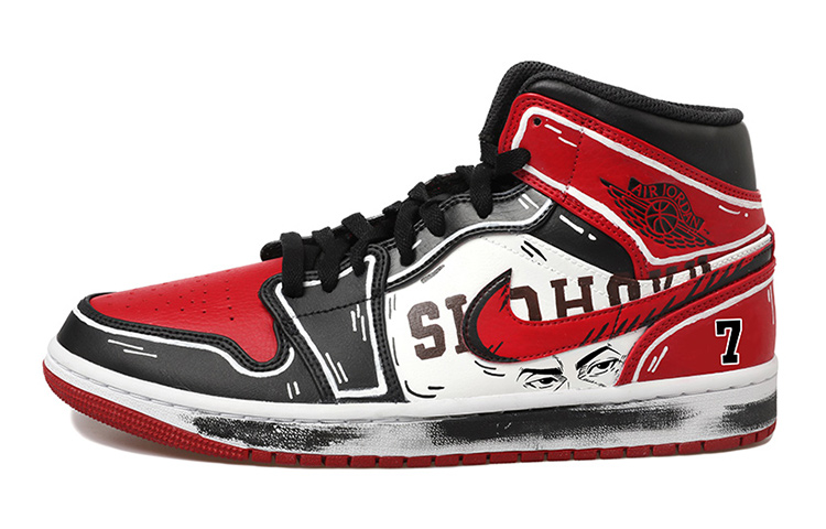 Order 【定製球鞋】Jordan Air Jordan 1 Mid OKHR 熱血青春 灌籃高手 塗鴉 動漫二次元 7號 宮城良田 中幫 復古籃球鞋 GS 黑紅白