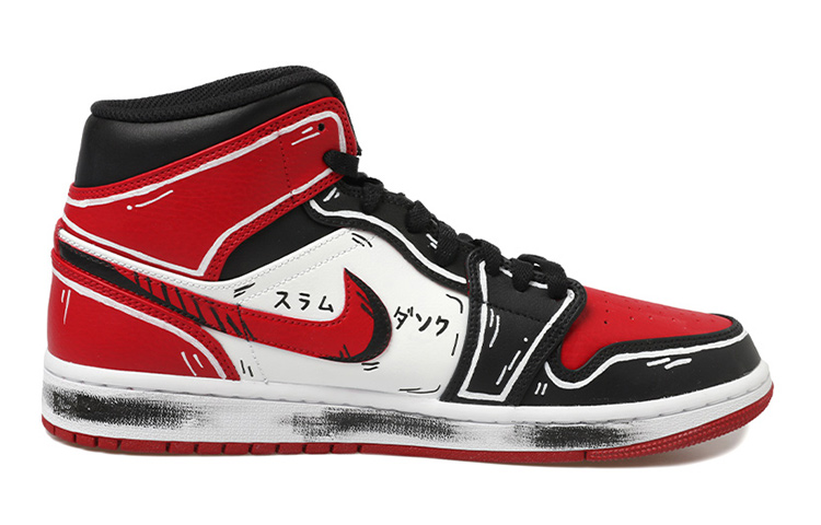 Lookbook 【定製球鞋】Jordan Air Jordan 1 Mid OKHR 熱血青春 灌籃高手 塗鴉 動漫二次元 7號 宮城良田 中幫 復古籃球鞋 GS 黑紅白