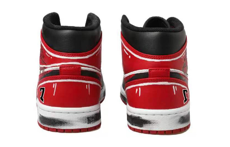 Details for 【定製球鞋】Jordan Air Jordan 1 Mid OKHR 熱血青春 灌籃高手 塗鴉 動漫二次元 7號 宮城良田 中幫 復古籃球鞋 GS 黑紅白