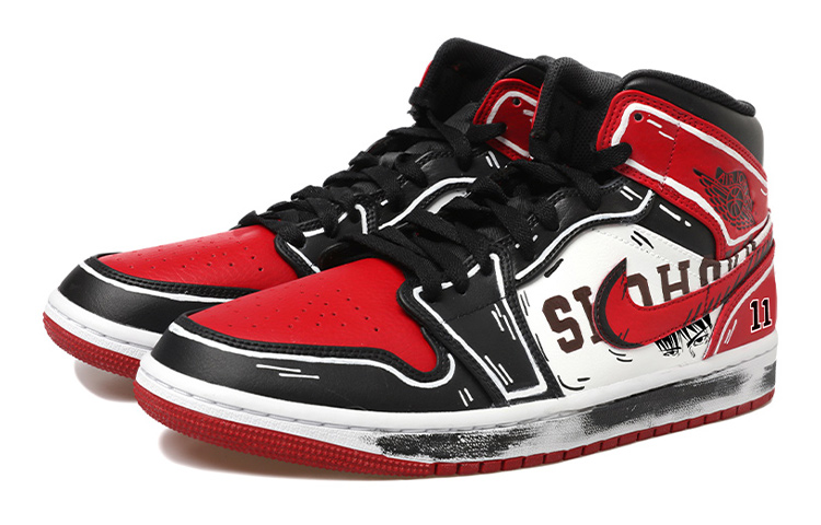 Shop [Sepatu Custom] Air Jordan 1 Mid 'Slam Dunk - Ryukawa Kayo Graffiti' 554725-074(Team拾玖-流川枫女S-BOX)