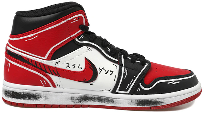 【定制球鞋】Jordan Air Jordan 1 Mid 熱血青春系列 灌籃高手 塗鴉 動漫二次元 14號 三井壽 中幫 復古籃球鞋 GS 黑紅白 Order 【定制球鞋】Jordan Air Jordan 1 Mid 熱血青春系列 灌籃高手 塗鴉 動漫二次元 14號 三井壽 中幫 復古籃球鞋 GS 黑紅白