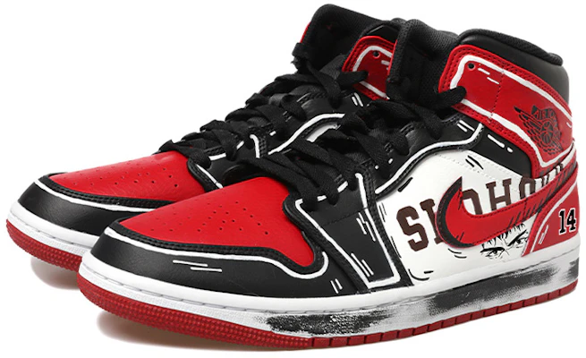 【定制球鞋】Jordan Air Jordan 1 Mid 熱血青春系列 灌籃高手 塗鴉 動漫二次元 14號 三井壽 中幫 復古籃球鞋 GS 黑紅白 Lookbook 【定制球鞋】Jordan Air Jordan 1 Mid 熱血青春系列 灌籃高手 塗鴉 動漫二次元 14號 三井壽 中幫 復古籃球鞋 GS 黑紅白
