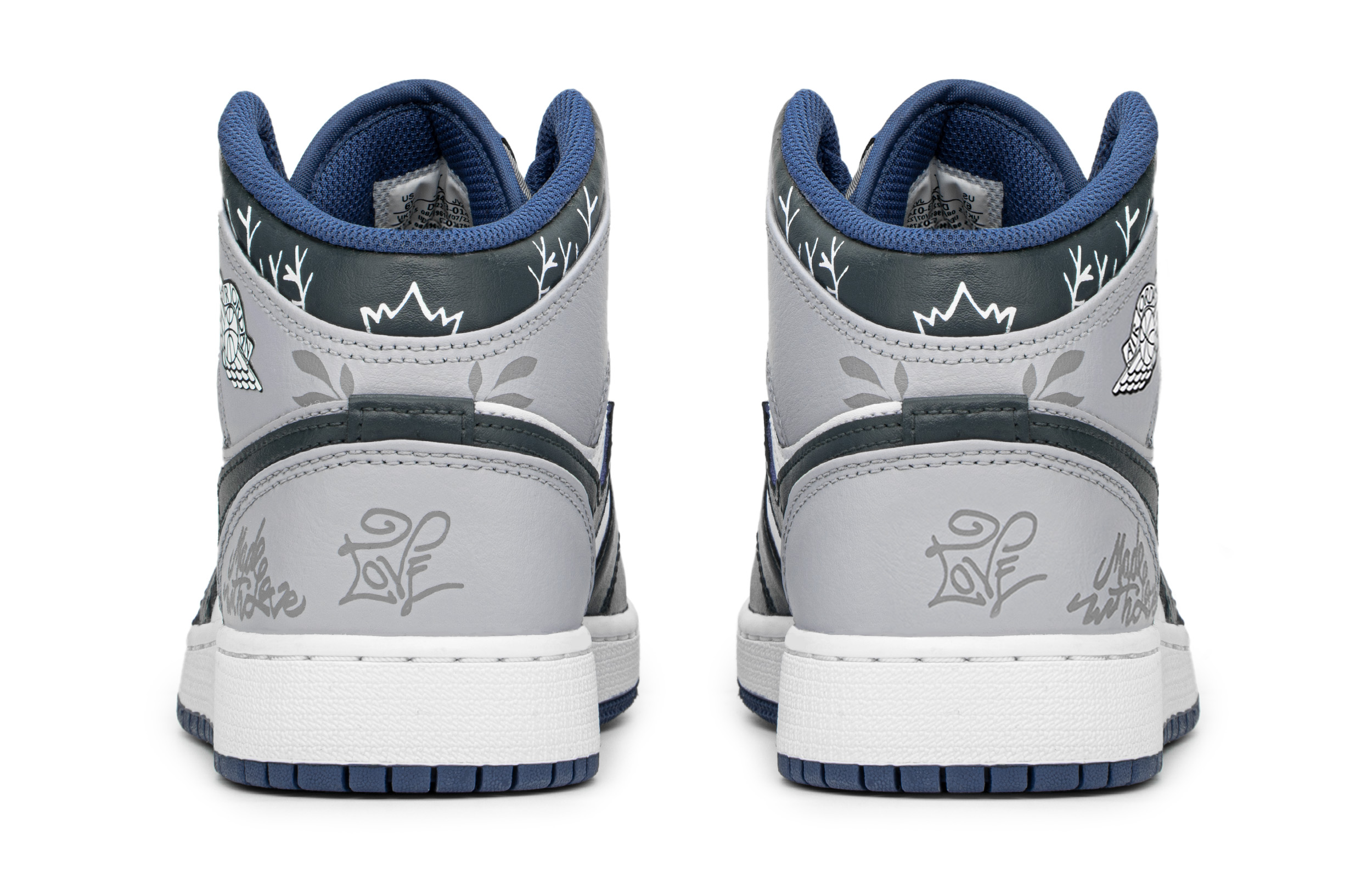 Shop [Zapatillas Personalizadas] Air Jordan 1 Mid 'Azul Gris Pizarra y Blanco' DQ8423-014(TeamA-爱情物语)