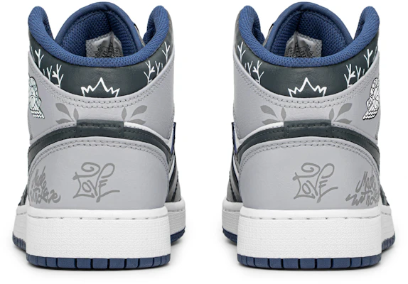 【訂製球鞋】Jordan Air Jordan 1 休閒百搭通風 防滑耐磨 中筒 復古籃球鞋 GS 黛藍灰白 Shop 【訂製球鞋】Jordan Air Jordan 1 休閒百搭通風 防滑耐磨 中筒 復古籃球鞋 GS 黛藍灰白