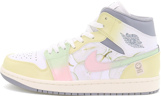 【定制球鞋】Jordan Air Jordan 1 Mid 微笑牌鮮榨梨汁 清新無梨 無鴨梨 中幫 復古籃球鞋 男款 白灰 Buy 【定制球鞋】Jordan Air Jordan 1 Mid 微笑牌鮮榨梨汁 清新無梨 無鴨梨 中幫 復古籃球鞋 男款 白灰