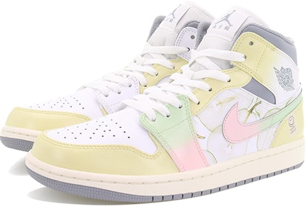 【定制球鞋】Jordan Air Jordan 1 Mid 微笑牌鮮榨梨汁 清新無梨 無鴨梨 中幫 復古籃球鞋 男款 白灰 Lookbook 【定制球鞋】Jordan Air Jordan 1 Mid 微笑牌鮮榨梨汁 清新無梨 無鴨梨 中幫 復古籃球鞋 男款 白灰