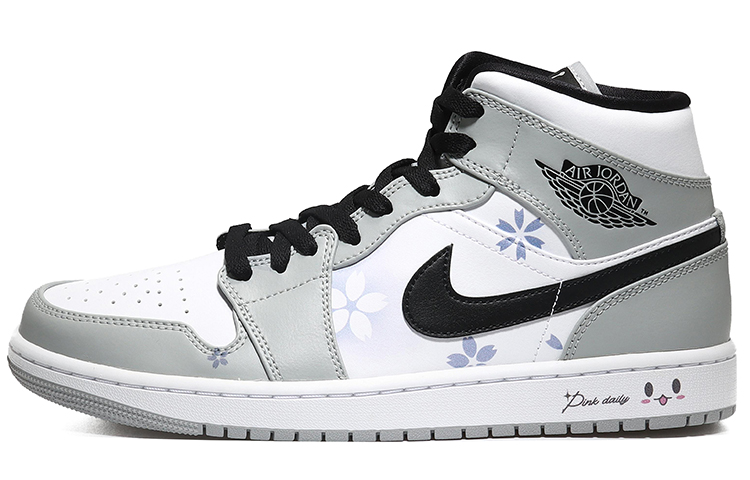 Buy [Kasut Custom] Air Jordan 1 Mid 'Kelabu Asap Bunga' 554724-092(Team10--小花男烟灰QD)