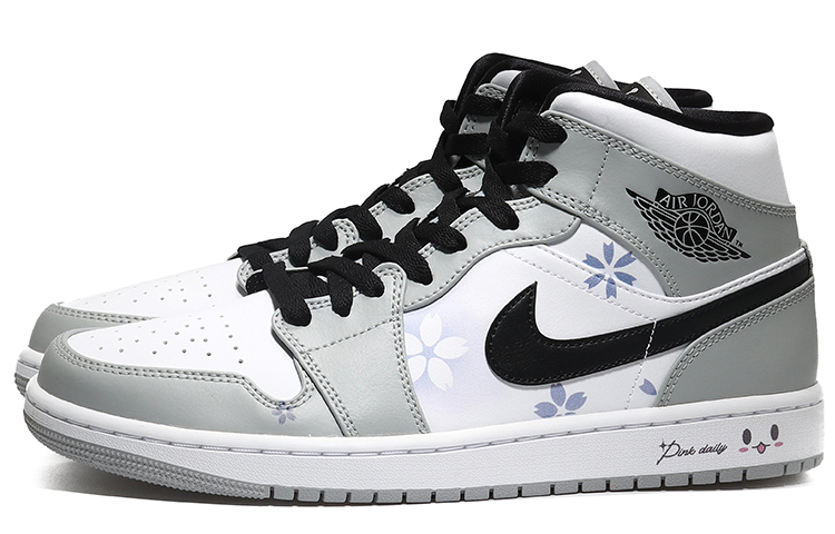 Lookbook [Kasut Custom] Air Jordan 1 Mid 'Kelabu Asap Bunga' 554724-092(Team10--小花男烟灰QD)