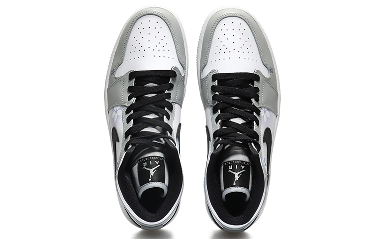 Shop [Kasut Custom] Air Jordan 1 Mid 'Kelabu Asap Bunga' 554724-092(Team10--小花男烟灰QD)