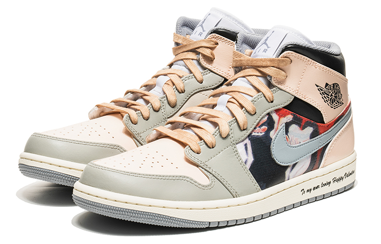 Shop [Sepatu Custom] Air Jordan 1 Mid 'Abu Salju Cinta Vintage' 554724-135(TeamB-情人节男款雪灰Q-BOX)