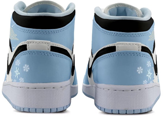 【定製球鞋】Jordan Air Jordan 1 Mid 雪花刺繡貼 中幫 復古籃球鞋 GS 白藍黑 Shop 【定製球鞋】Jordan Air Jordan 1 Mid 雪花刺繡貼 中幫 復古籃球鞋 GS 白藍黑