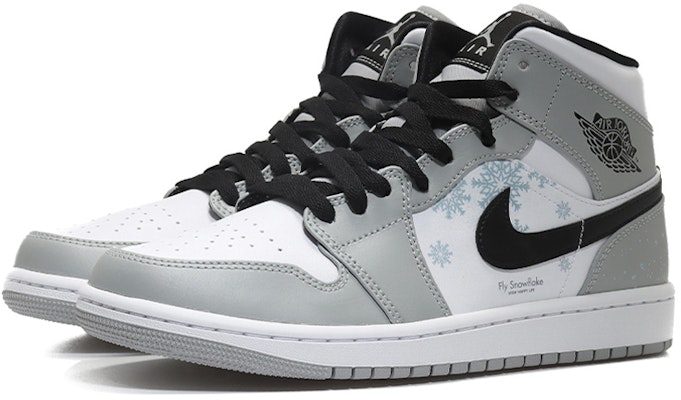 【定制球鞋】Jordan Air Jordan 1 Mid 雪花圖案 氛圍感 潑墨雪景 中幫 復古籃球鞋 男款 灰白 Lookbook 【定制球鞋】Jordan Air Jordan 1 Mid 雪花圖案 氛圍感 潑墨雪景 中幫 復古籃球鞋 男款 灰白