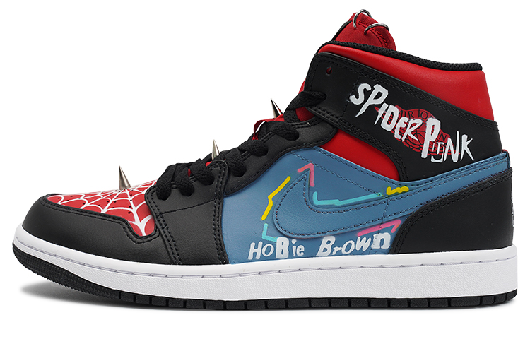 Buy 【訂製球鞋】 Jordan Air Jordan 1 Mid 莓刻 朋客蜘蛛 蜘蛛俠搖滾 中筒 復古籃球鞋 男款 黑紅藍