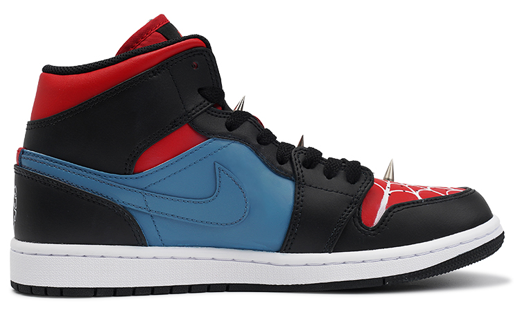 Order 【訂製球鞋】 Jordan Air Jordan 1 Mid 莓刻 朋客蜘蛛 蜘蛛俠搖滾 中筒 復古籃球鞋 男款 黑紅藍