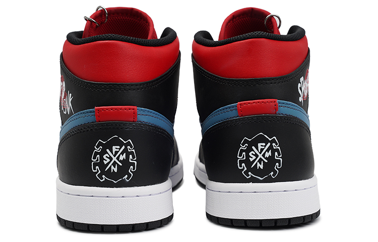 Shop 【訂製球鞋】 Jordan Air Jordan 1 Mid 莓刻 朋客蜘蛛 蜘蛛俠搖滾 中筒 復古籃球鞋 男款 黑紅藍