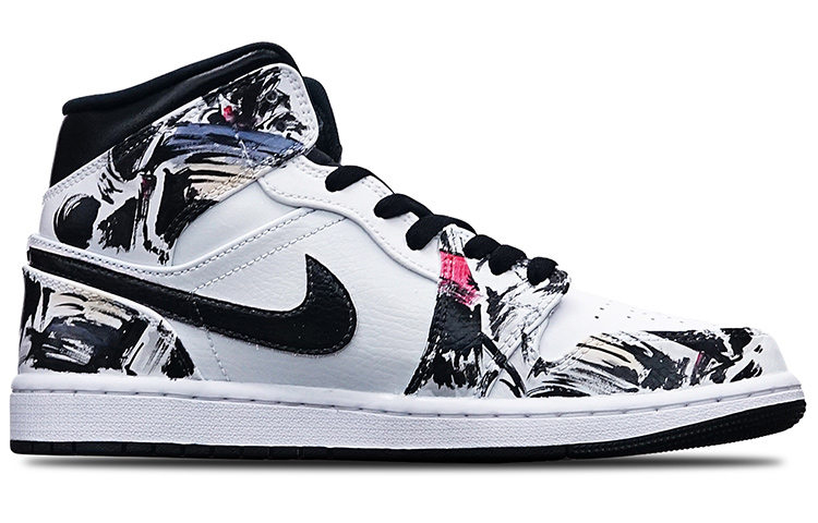 Order 【定製球鞋】 Jordan Air Jordan 1 Mid 潑墨 機能風 電玩 賽博朋克 中幫 復古籃球鞋 男款 黑紅藍