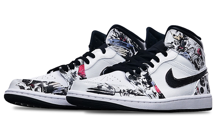 Lookbook 【定製球鞋】 Jordan Air Jordan 1 Mid 潑墨 機能風 電玩 賽博朋克 中幫 復古籃球鞋 男款 黑紅藍