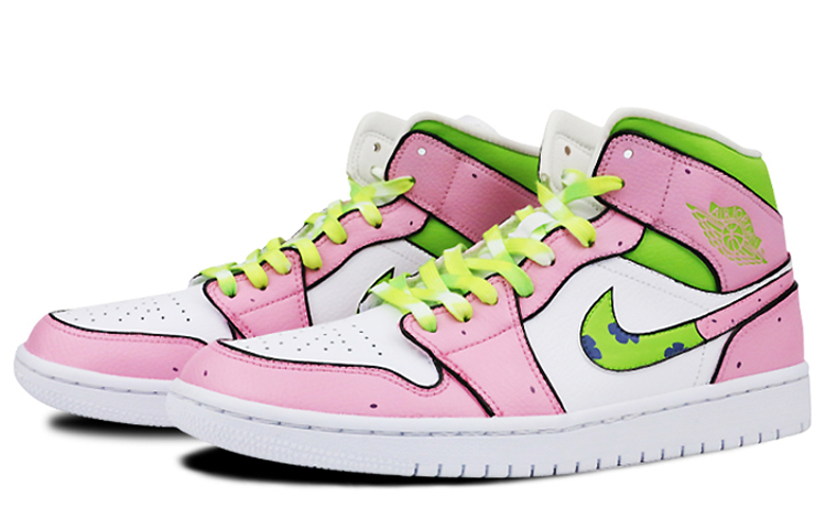 Lookbook 【定制球鞋】Jordan Air Jordan 1 Mid 是在玩鞋 手繪 噴繪 卡通動畫 海綿寶寶 派大星 章魚 中幫 籃球鞋 男款 粉綠