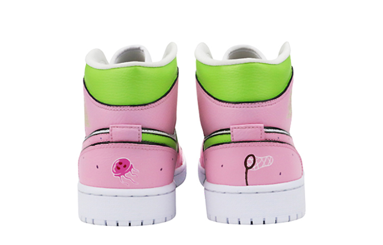 Shop 【定制球鞋】Jordan Air Jordan 1 Mid 是在玩鞋 手繪 噴繪 卡通動畫 海綿寶寶 派大星 章魚 中幫 籃球鞋 男款 粉綠