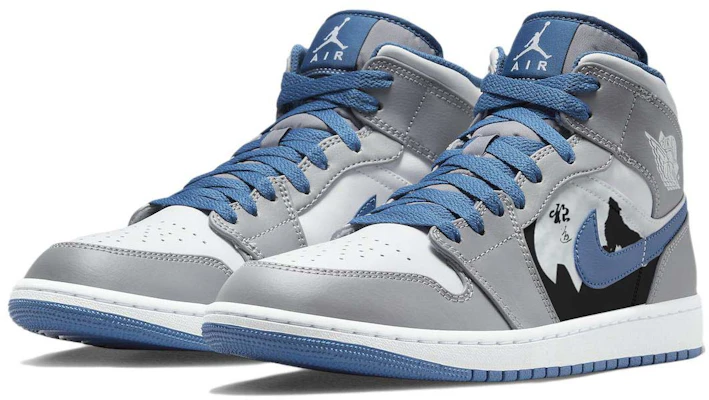 【訂製籃球鞋】 Jordan Air Jordan 1 星空月色 狼山圖騰 狼道精神 防滑耐磨 中筒 復古籃球鞋 男款 灰白藍 Lookbook 【訂製籃球鞋】 Jordan Air Jordan 1 星空月色 狼山圖騰 狼道精神 防滑耐磨 中筒 復古籃球鞋 男款 灰白藍
