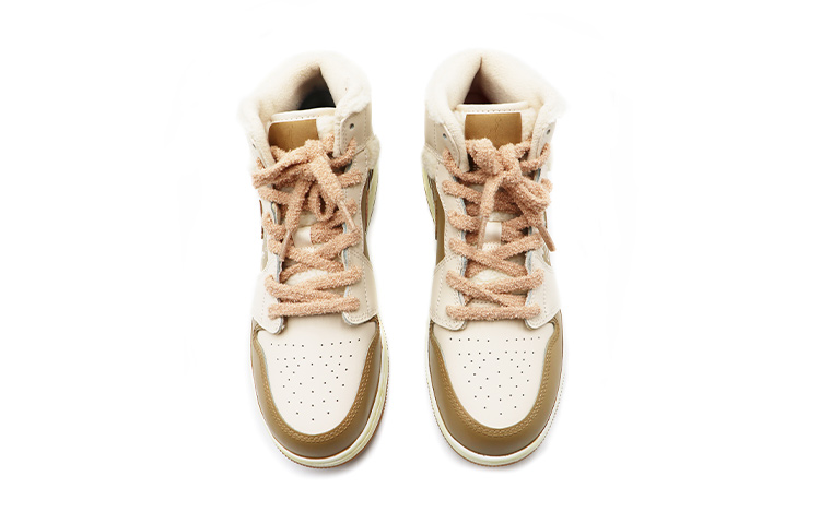 Shop 【定制球鞋】Jordan Air Jordan 1 Mid 蒸汽木偶 復古做舊 塗鴉 皇冠 毛絨鞋帶 復古籃球鞋 GS 棕黃