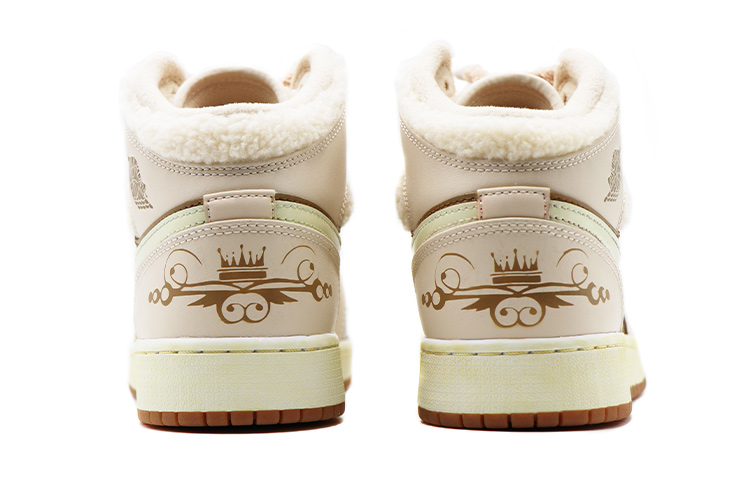 Purchase 【定制球鞋】Jordan Air Jordan 1 Mid 蒸汽木偶 復古做舊 塗鴉 皇冠 毛絨鞋帶 復古籃球鞋 GS 棕黃
