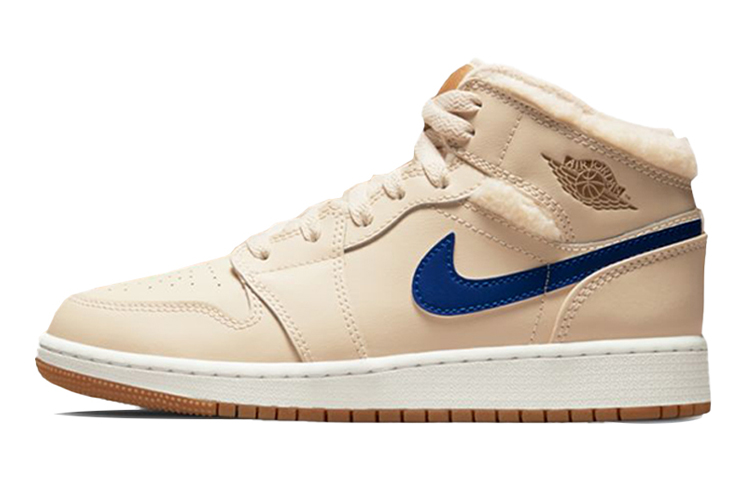 Sizing 【定制球鞋】Jordan Air Jordan 1 Mid 蒸汽木偶 復古做舊 塗鴉 皇冠 毛絨鞋帶 復古籃球鞋 GS 棕黃