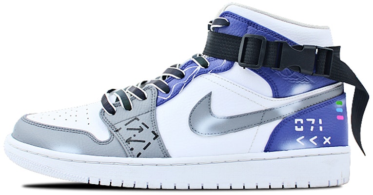 【定制球鞋】Jordan Air Jordan 1 Mid 是在玩鞋 星際代碼 鐳射 束帶 未來科技 中幫 復古籃球鞋 男款 藍灰紅 Buy 【定制球鞋】Jordan Air Jordan 1 Mid 是在玩鞋 星際代碼 鐳射 束帶 未來科技 中幫 復古籃球鞋 男款 藍灰紅