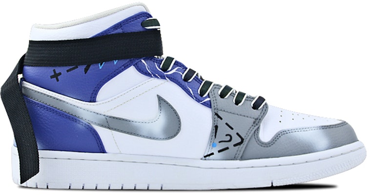 【定制球鞋】Jordan Air Jordan 1 Mid 是在玩鞋 星際代碼 鐳射 束帶 未來科技 中幫 復古籃球鞋 男款 藍灰紅 Order 【定制球鞋】Jordan Air Jordan 1 Mid 是在玩鞋 星際代碼 鐳射 束帶 未來科技 中幫 復古籃球鞋 男款 藍灰紅