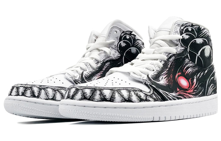 Lookbook [Kasut Custom] Air Jordan 1 Mid 'Street Fighter Akuma Graffiti' 554724-130(TeamE-街霸-豪鬼-黑白)