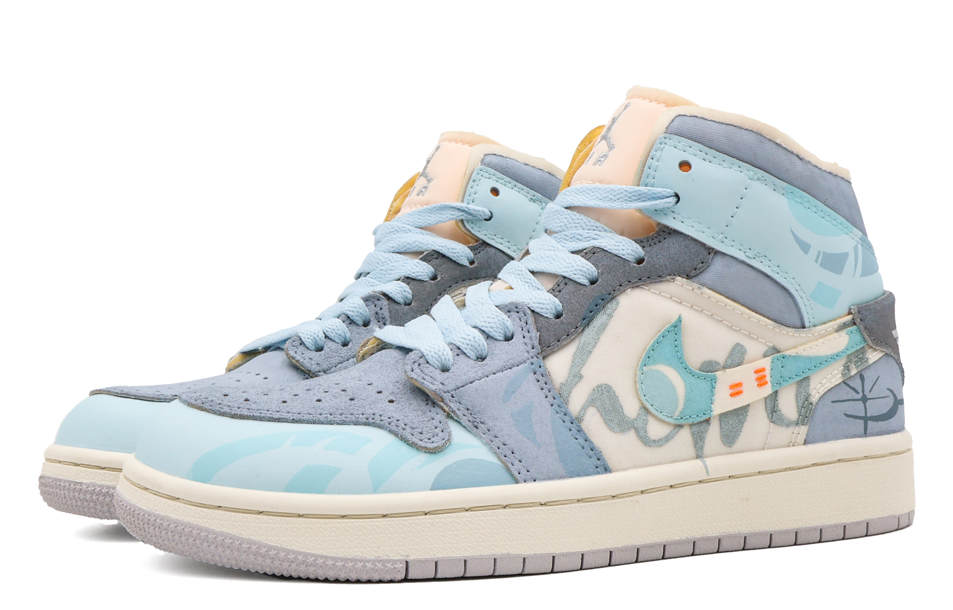 Lookbook 【客製化球鞋】 Jordan Air Jordan 1 夏日果凍 新月 夏日清新 中筒 復古籃球鞋 男款 藍色