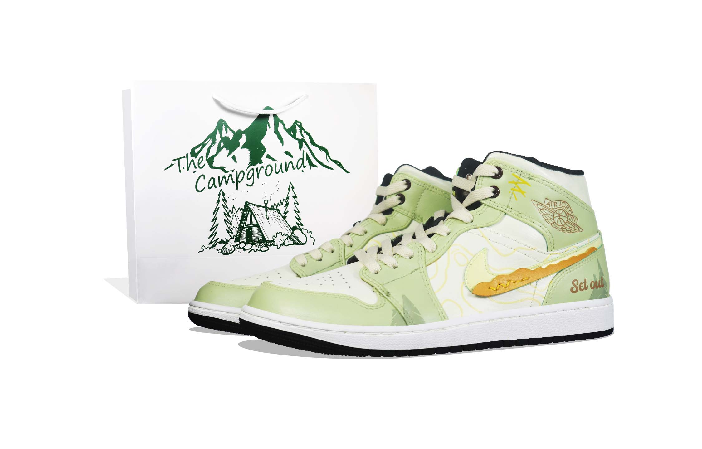 Buy [Kasut Custom] Air Jordan 1 Mid 'Summer Outdoor Camp Hijau Kuning Terang' 554724-132(Team36-男款户外风)