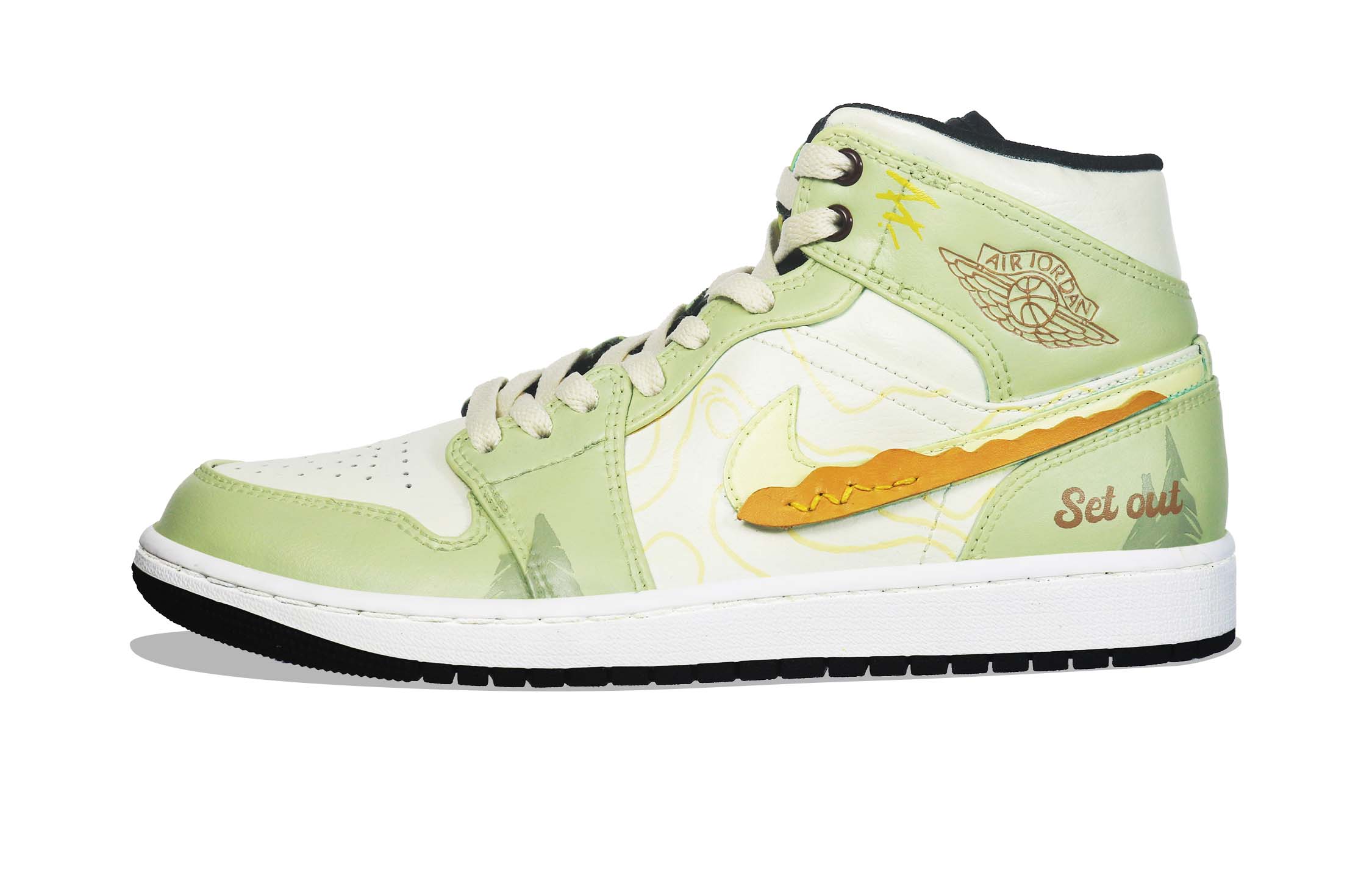 Order [Kasut Custom] Air Jordan 1 Mid 'Summer Outdoor Camp Hijau Kuning Terang' 554724-132(Team36-男款户外风)