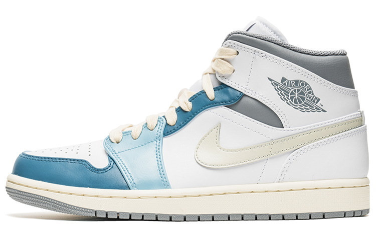 Order [Sepatu Kustom] Air Jordan 1 Mid 'Summer Vintage Putih Biru' 554724-135(TeamB-复古靛石蓝S-BOX)