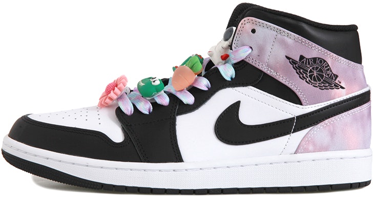 custom-shoes-air-jordan-1-mid-sunflower-little-dinosaur-black-white-pink
